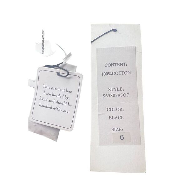 Diane Von Furstenberg 100% Cotton Black Embellished Top NWT Size 6 - Picture 8 of 9